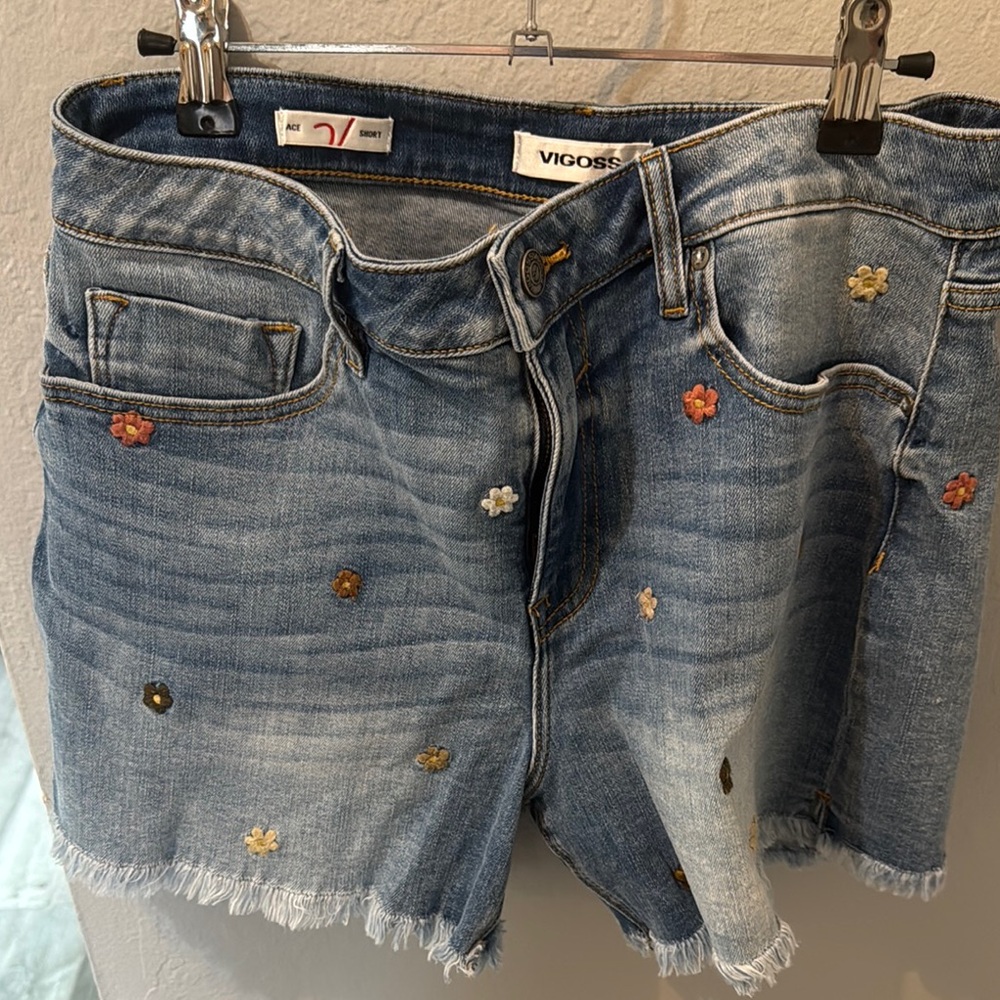 Vigoss Women's Blue Denim Shorts with Floral Embroidery